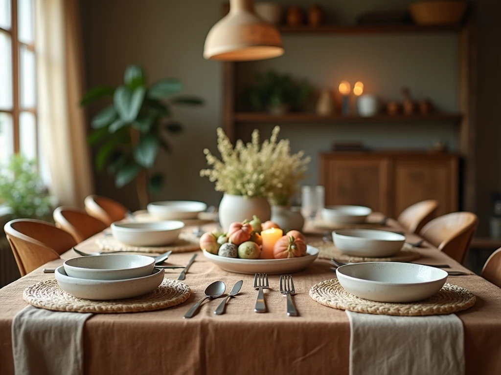 Abstract simple table setting with warm accents